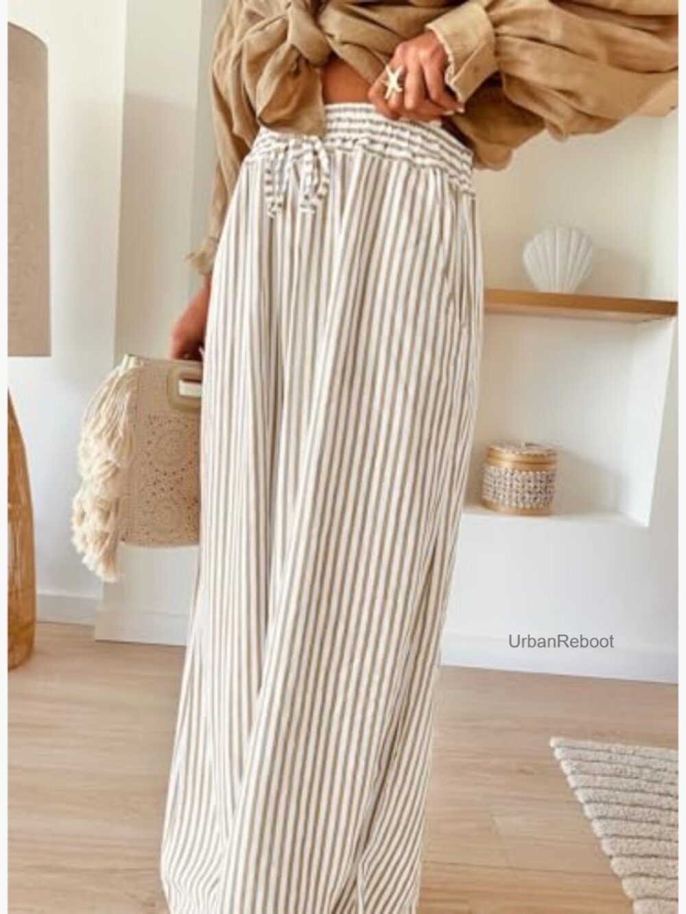 Wide Leg Palazzo Pants with Pockets Drawstring Elastic Waist - Picture 3 of 7
